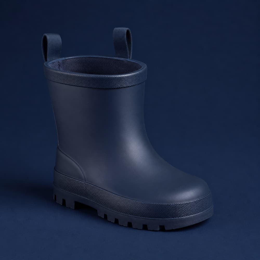 Rain Boot Short, Seam-free moulded rubber, ankle height.