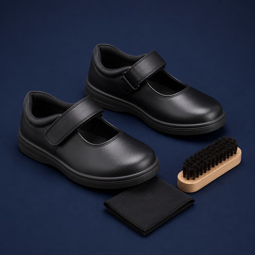 School Year Set, Two school shoes and a cleaning kit.